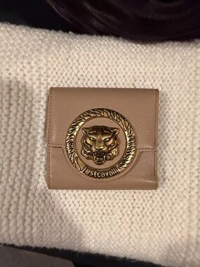 Just Cavalli Taupe Leather Wallet  with Gold Tiger Emblem